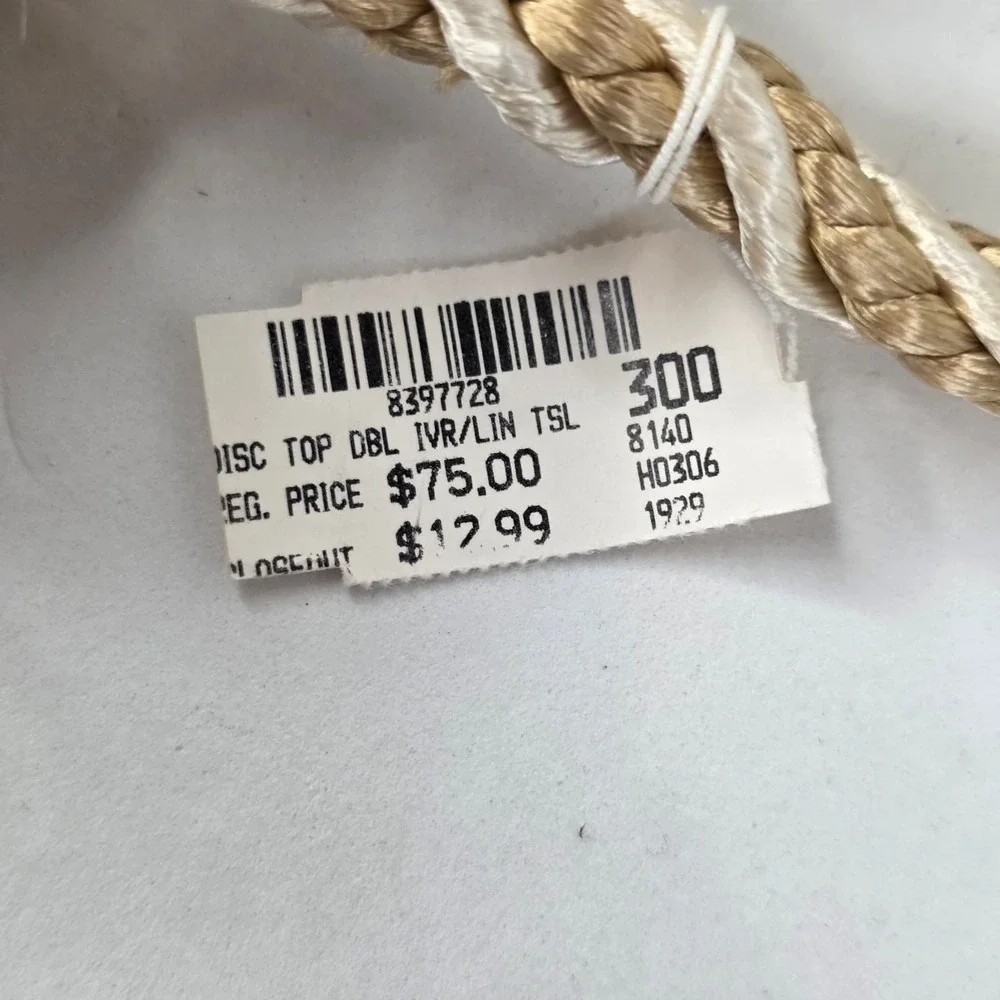 Luxury Double Tassel Curtain Tie Back Ivory Gold Linen Disc Top 8397728